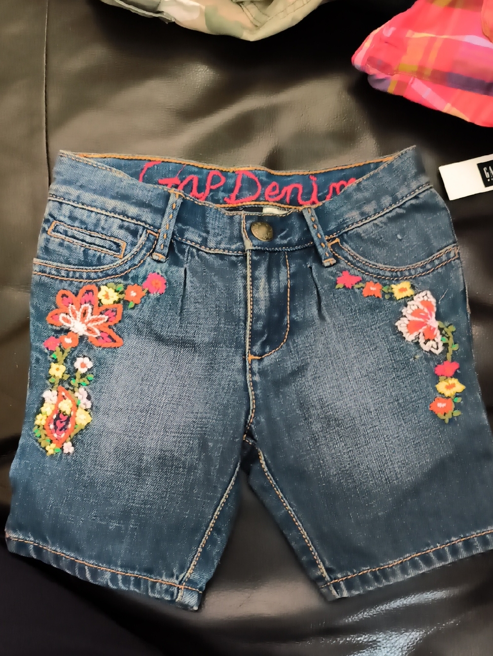 GAP Denim Shorts with Bright Floral Embroidery - Blue